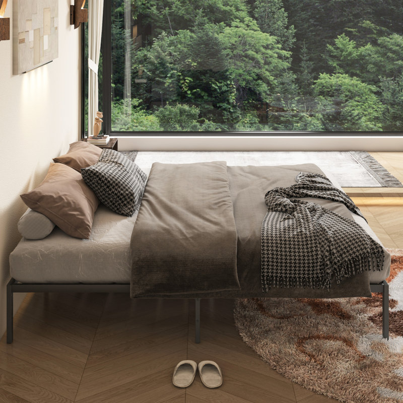 Metal Platform Bed Frame In King Size, With A Quiet And Stable Design Base No Box Spring, Black Finish, Modern Elegant Style