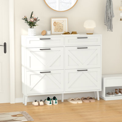 Narrow Shoe Storage Cabinet With 2 4 Flip-Out Drawer