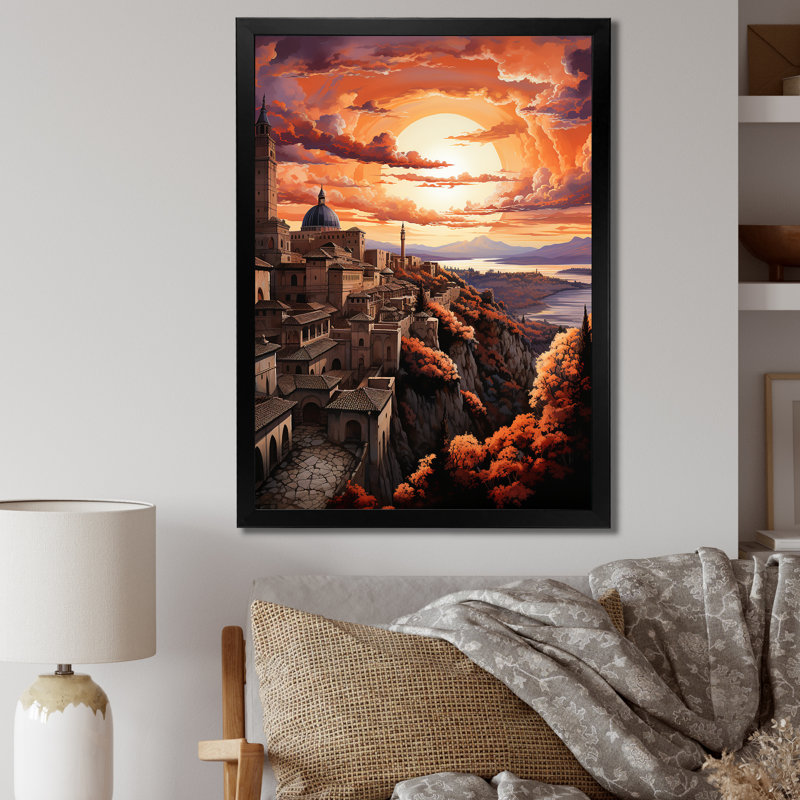 Espagne, coucher de soleil sur l'Alhambra II sur toile, Cadre photo noir, H 20 po x l 12 po x P 1 po