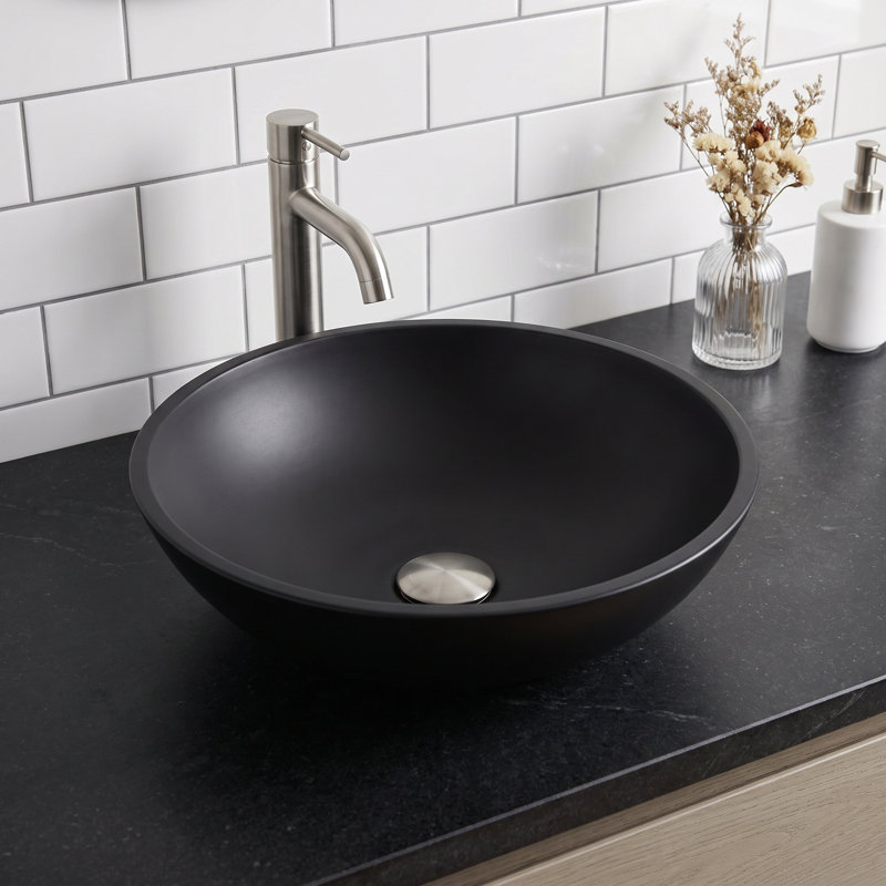 Lavabo de salle de bain vasque circulaire fait main en verre noir MatteShell ™