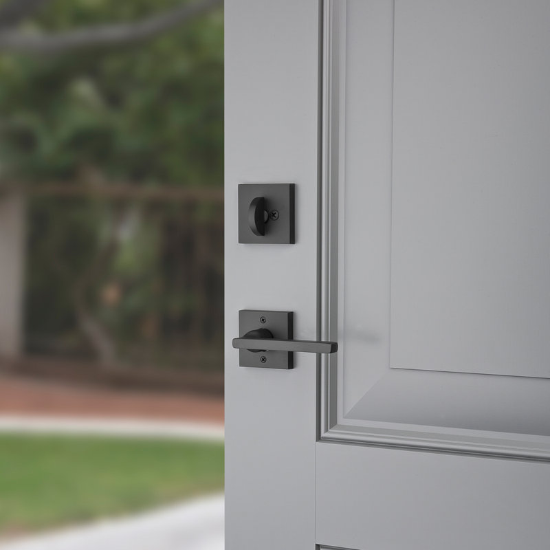 La Jolla Handleset with Single Cylinder Deadbolt and Contemporary Door Lever and Square Rosette, Yes, Keyed Alike