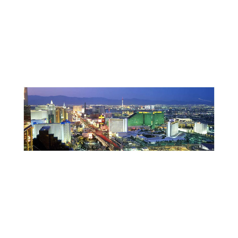 Buildings Lit Up At Dusk In A City, Las Vegas, Clark County, Nevada, USA #2 - Wrapped Canvas Panoramic Print