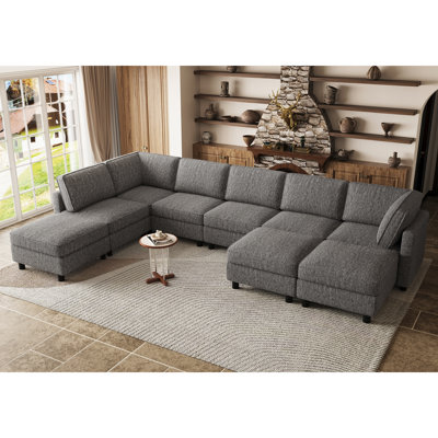 Oversized U-Shaped Sectional Couch, Full Seats Hidden Storage For Family Room
