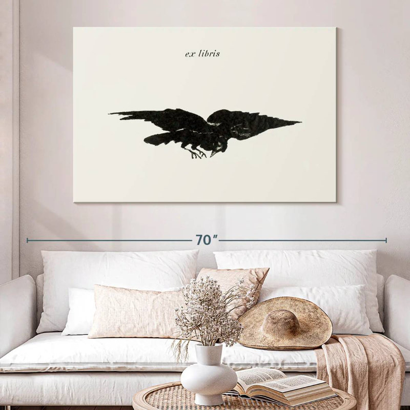 Brampt le corbeau volant ex libris pour le corbeau par Edgar Allan Poe 1875, H 34 po x l 51 po