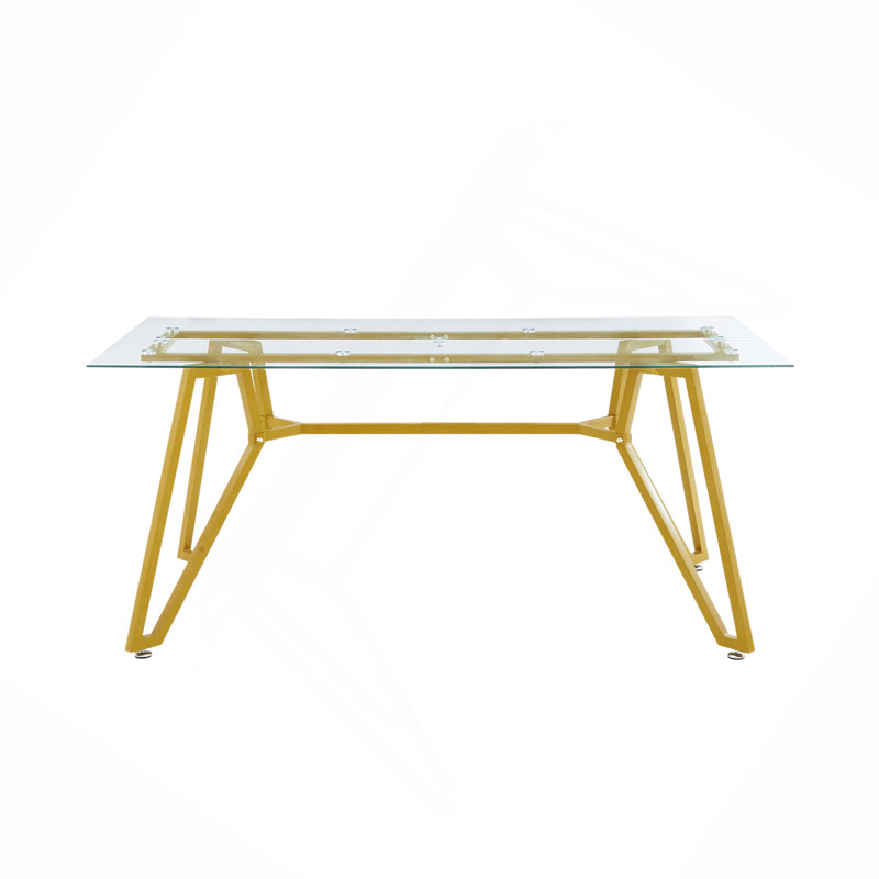 rectangular glass dining table, suitable for 1-8 people, modern style home kitchen dining table, equipped with sturdy metal table legs,suitable for dining room,living rooms, offices, Gold