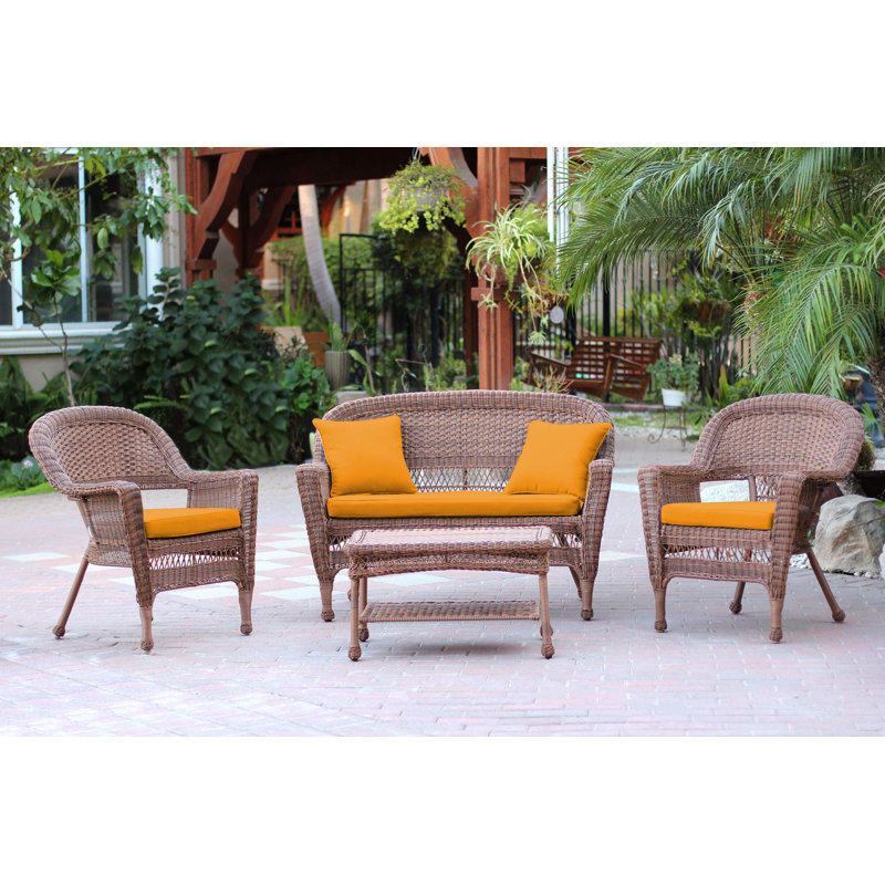 Ensemble de conversation avec canapé en rotin 4 pièces Cecilton, Sans coussin, Miel