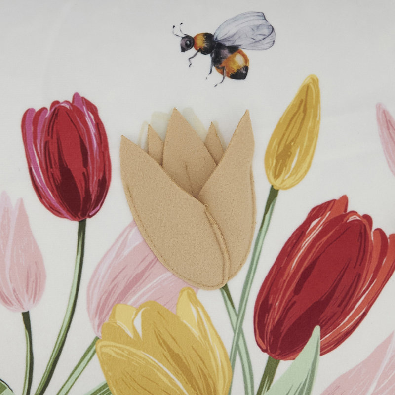 Charming Felt Applique Tulips Poly Filled Pillow, Polyester