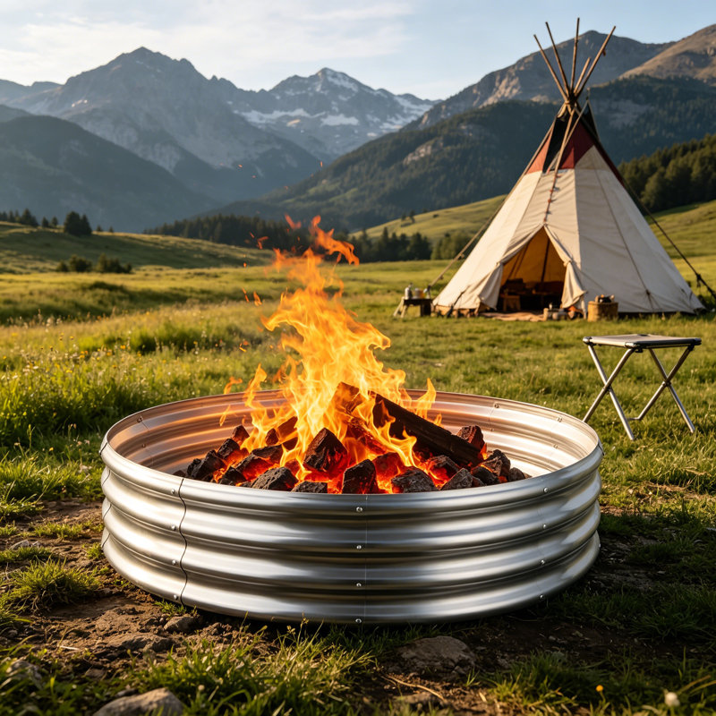 60in Round Galvanized Fire Pit Ring Silver
