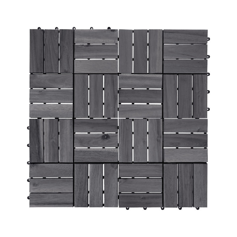 30cm L x 30cm W FSC® Certified Acacia Wood Interlocking Deck Tile, Grey
