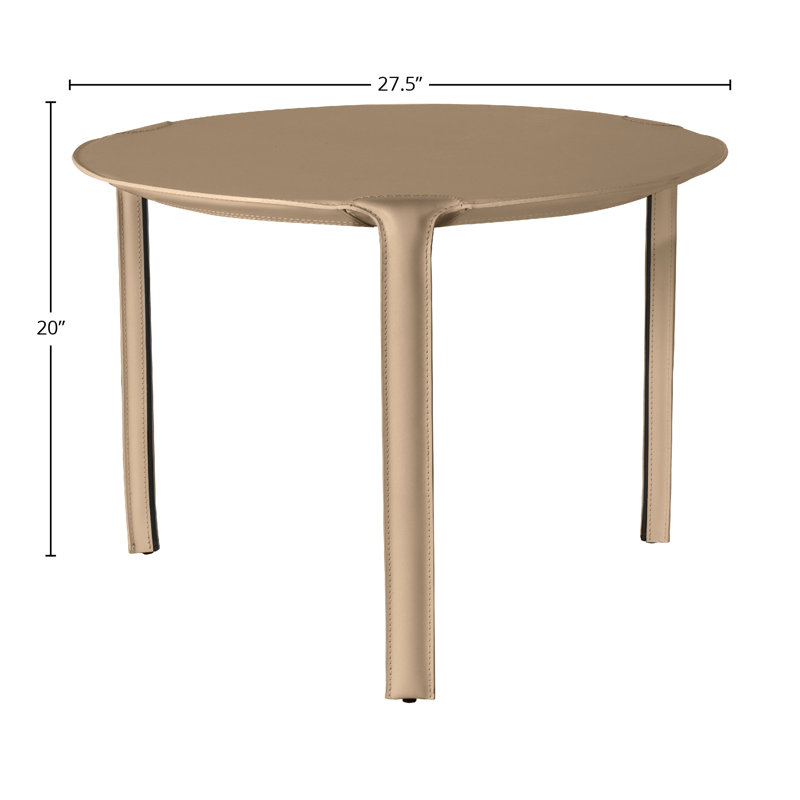 Taupe Round Genuine Italian Leather and Metal End Table