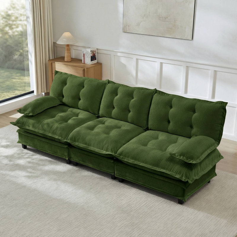 Canapé rembourré moelleux en chenille Cloud, H 35,4 po x l 107,8 po x P 33,8 po, Vert