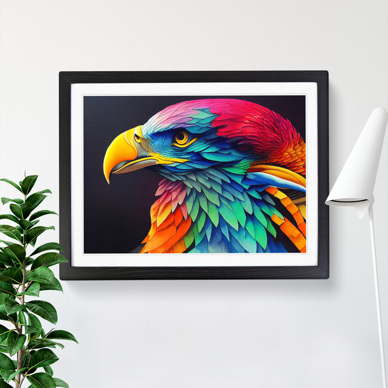 Eagle Bird Watercolour Vol.1 - Single Picture Frame Painting, 46cm H x 64cm W x 2cm D, Black Framed