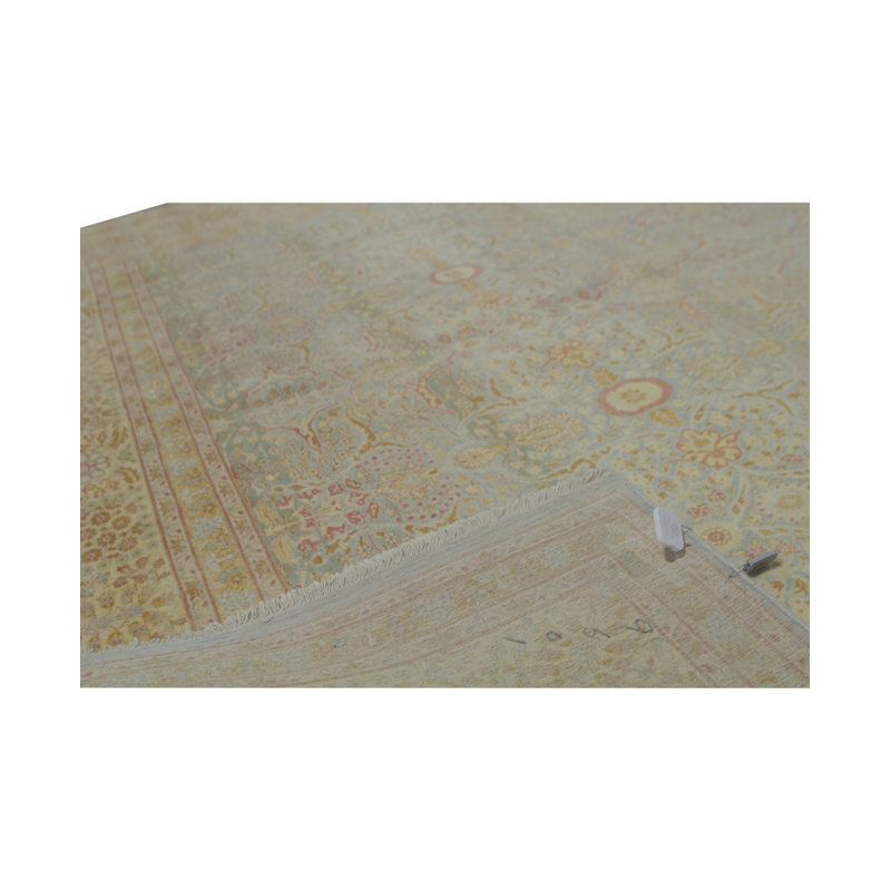 Tapis bleu et crème noué à la main de haute qualité