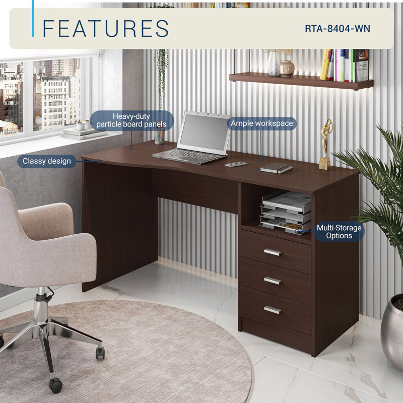 Classic Computer Desk with Multiple Drawers, Wenge, 29.5" H x 51.25" W x 23.5" D