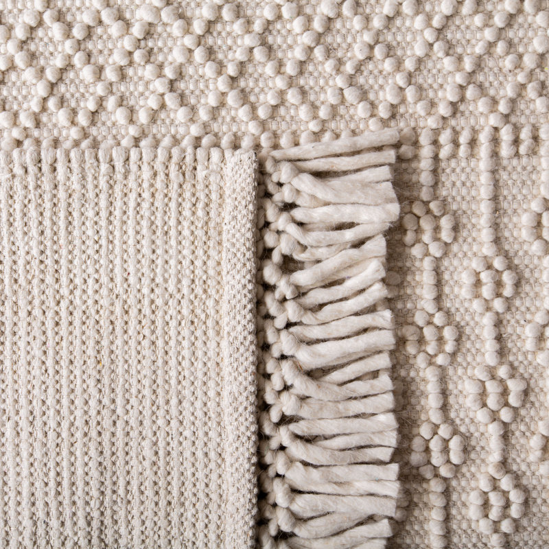 Aldeline Hand-Woven Flateweave Wool Ivory Area Rug, Round 8'