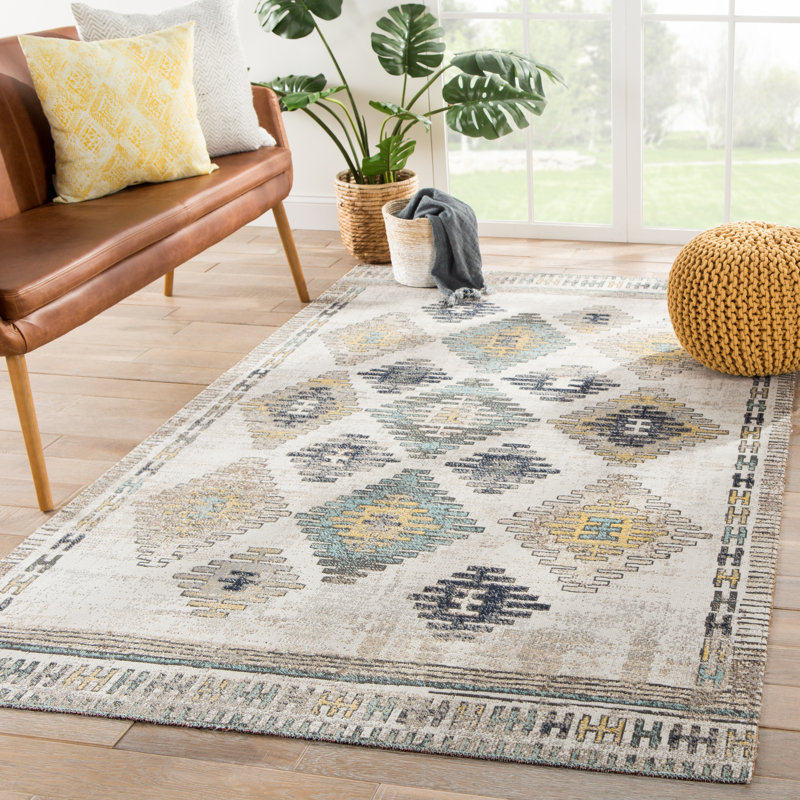 Tapis bleu / jaune intérieur / extérieur Jaipur Living Dez (2 pi x 3 pi), Rectangulaire 2 pi x 3 pi