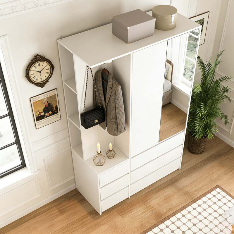Garde-robe en bois 70,8 "avec 3 portes et 2 tiroirs
