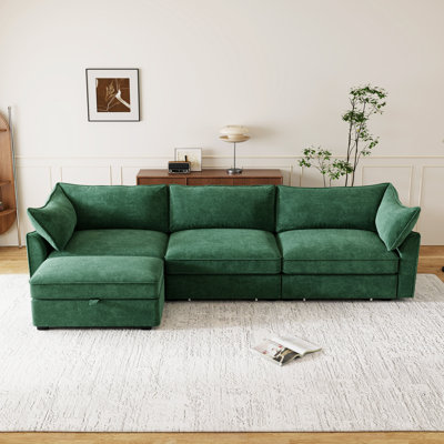 Wheat Chenille Sectional Sofa Set With Drawers And Storage Ottoman