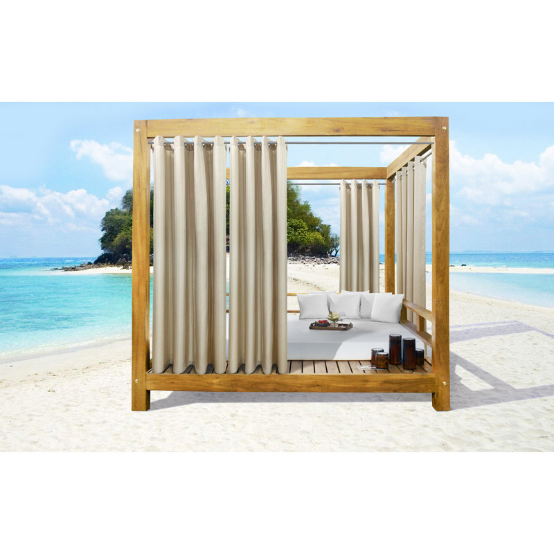 Darylle Seascapes Solid Semi-Sheer Outdoor Grommet Curtain Panels, Linen, 50" W x 84" L