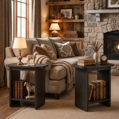 23.6" W Solid Wood End Table, 2-Tier Side Table, Set of 2