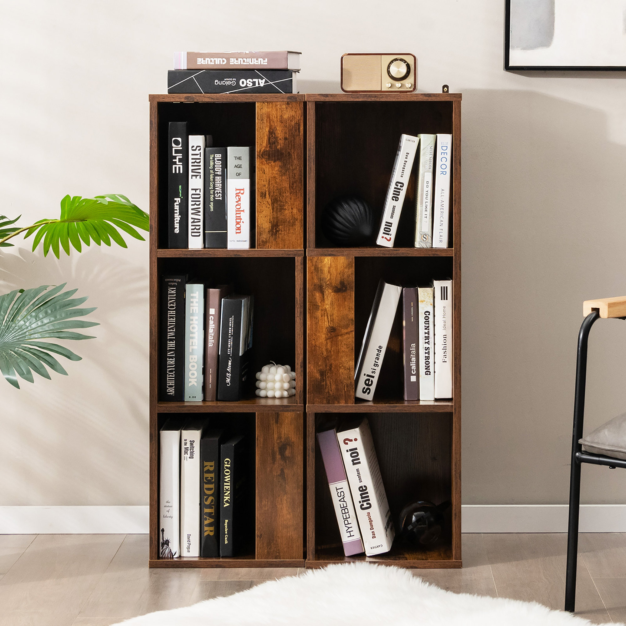 Tangkula 4-cube Bookcase Floor Open Wooden Bookshelf With 2 Anti