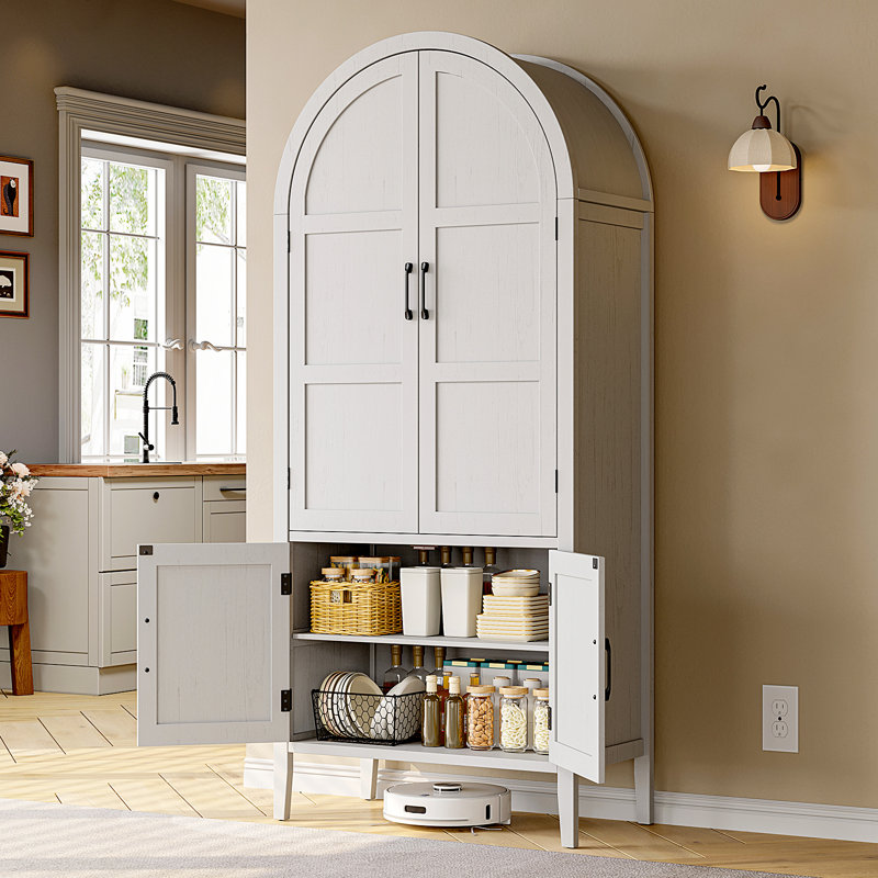 71 Inch Tall Arched Cabinet, 5-Tier Arched Kitchen Pantry Cabinet With Doors & Shelves, White