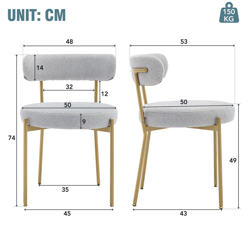 Asire 49cm H Upholstered Metal Side Chair, Gold