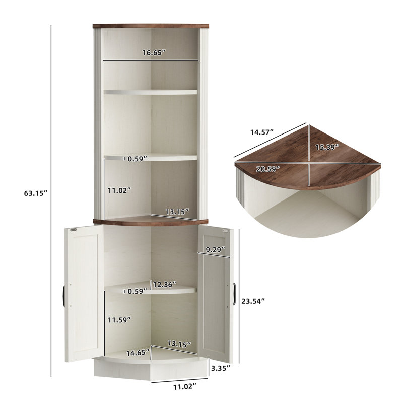 Corner Cabinet With Barn Door Design, White/Brown