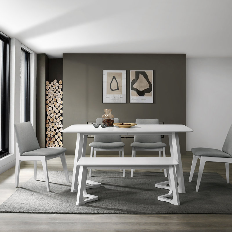 Ensemble de salle à manger rectangulaire L 59,1 po x l 35,5 po Nema, Blanc, Blanc, Blanc / gris clair