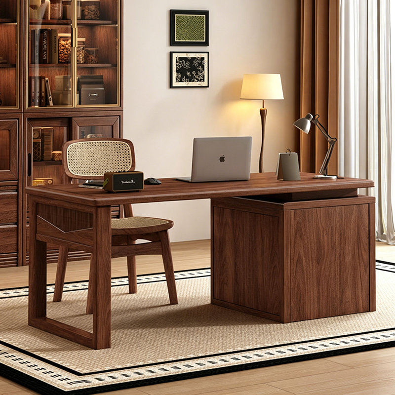 Bureau d'écriture avec tiroirs en noyer noir, 29.53" H x 55.12" W x 25.59" D