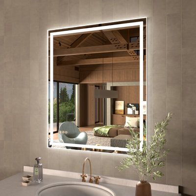 Currin 30 in. W x 36 in. H Rectangular Frameless LED Wall Bathroom Vanity Mirror