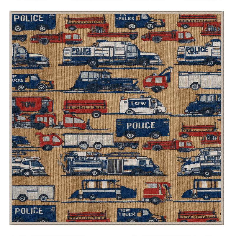 Machine Washable Transportation Brown Area Rug