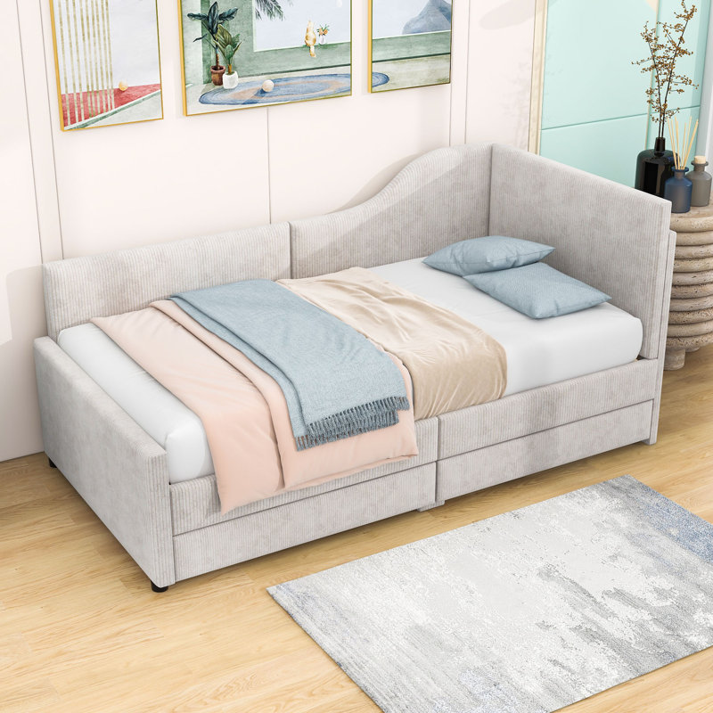 Twin Size Corduroy Daybed with Storage Drawers and Sturdy Frame, Blue