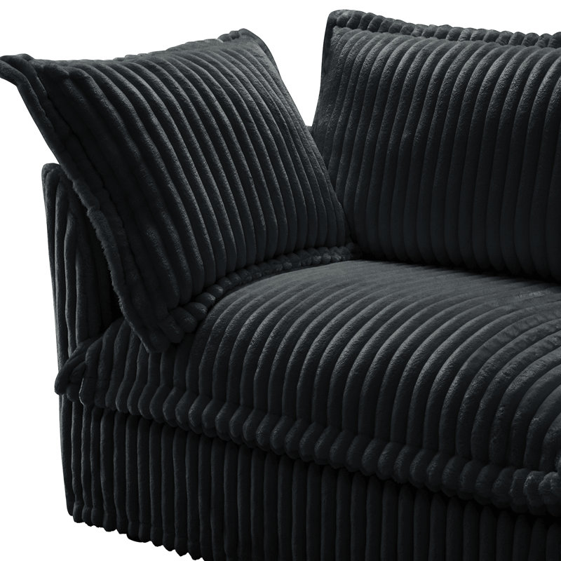 Fauteuil à assise profonde en velours côtelé gris avec coussins, luxueux respirant, housses amovibles, structure, assemblage rapide confortable, assemblage, assemblage