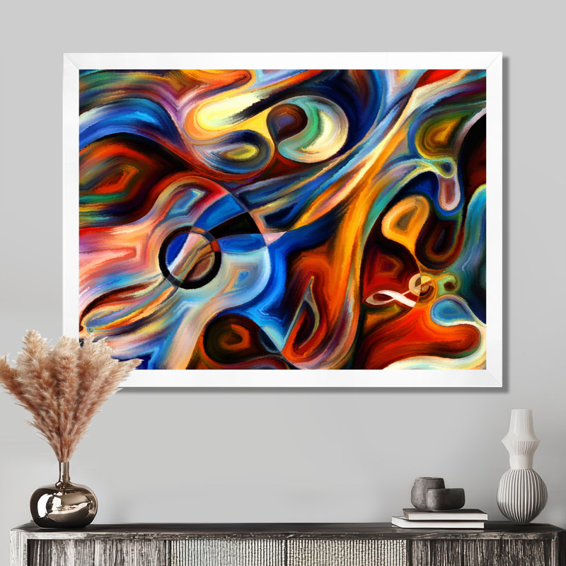 «Music», reproduction d'art sur toile abstraite, H 16 po x l 32 po, Impression encadrée, Blanc