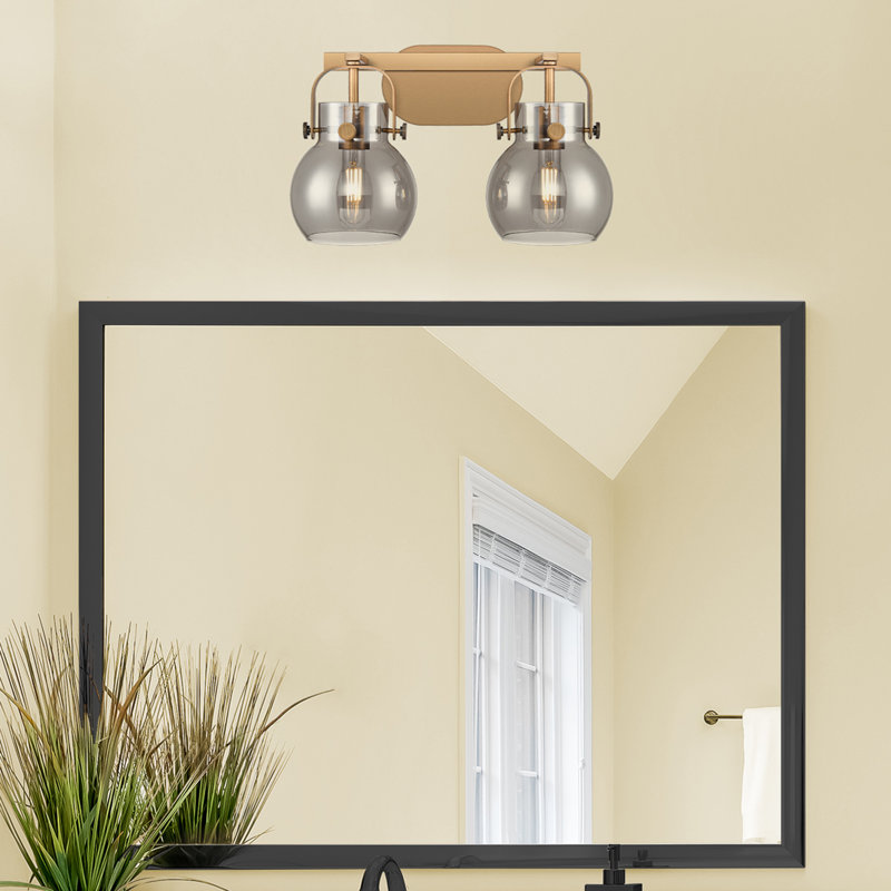 Shueyville 2 - Light Dimmable Vanity Light, Brushed Brass, Clear, 2 Lights
