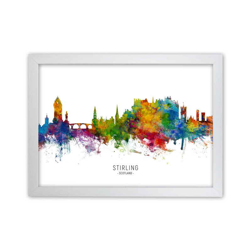 Stirling Scotland Skyline by Michael Tompsett - Print, White Framed, 25cm H x 34cm W x 3cm D