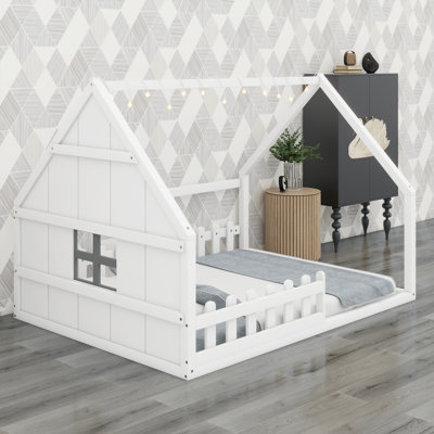 Lit maison avec fenêtre et clôture, DEL