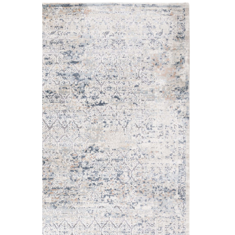 Tapis oriental fabriqué à la machine en crème / gris, Rectangle 9 pi x 12 pi