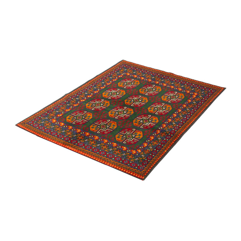 Tapis vert tribal en laine noué à la main de conception unique 4 pi 8 po x 6 pi 5 po