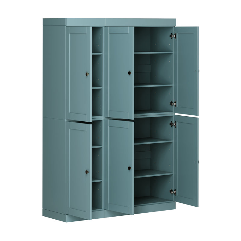 Garde-manger 100% bois massif 48,5 po avec portes Shaker et tablettes réglables, Bleu aqua