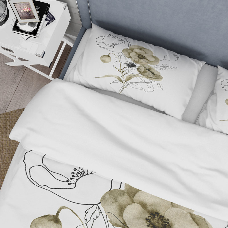 White/Beige Microfiber Duvet Cover Set, King Duvet Cover + 2 King Shams