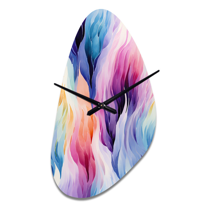 Ikat Mirage coloré - horloge murale abstraite asymétrique, Moyenne