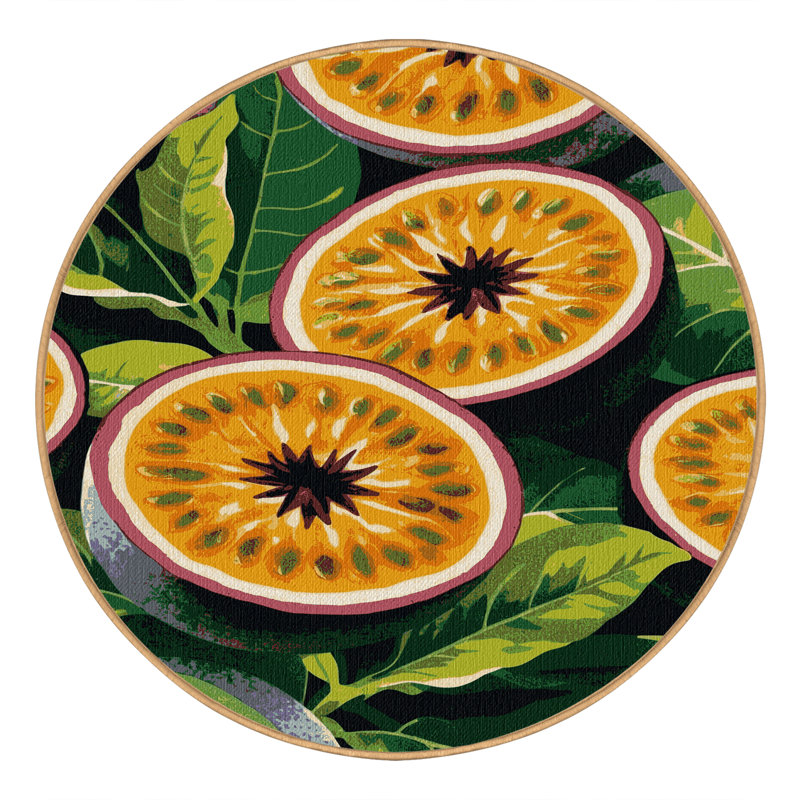 Washable Passion Fruit Fruits Area Rug, Round 6'
