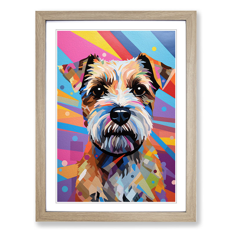 Border Terrier Op Art - Framed Print, 34cm H x 25cm W x 2cm D, Oak Framed