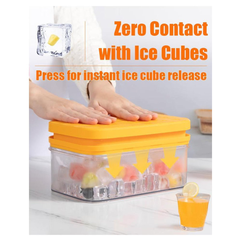Yellow Stackable Ice Cube Tray with Lid and Bin