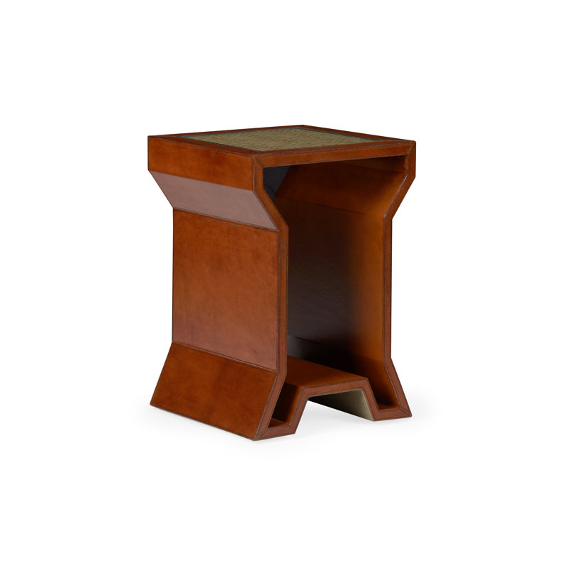 Chelsea House Rectangular Glass Top End Table with Rich Leather Finish
