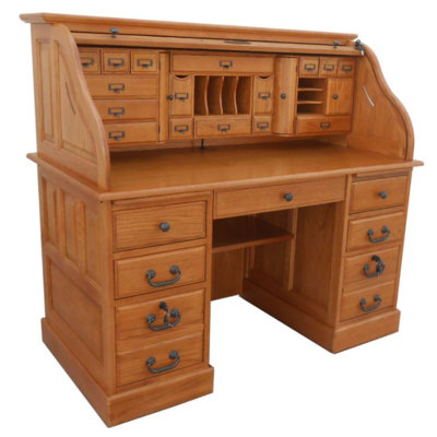 Solid Wood Secretary Desk with Power Outlet
