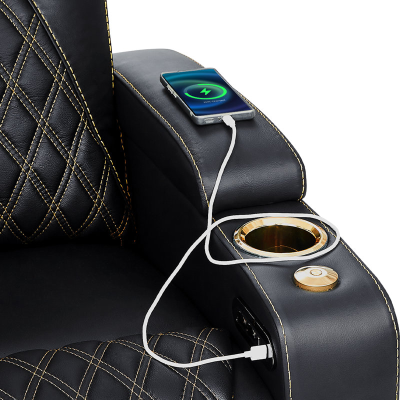 Fauteuil inclinable en cuir Aquavious, Cuir véritable noir
