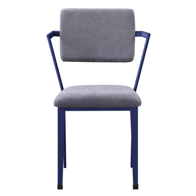 Chaise de bureau confortable en gris et bleu avec un rembourrage en métal robuste et des pieds polyvalents et respirants
